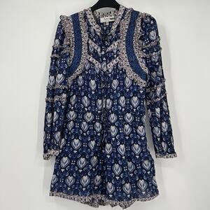 Sea New York Brigitte Border Romper Womens Sz 4 Blue White Ruffle Edge